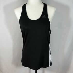 Adidas Black & White Striped Athletic Tank Top